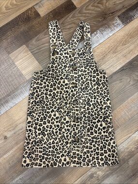 wonder nation Leopard Print Button-Front Overall Dress - Tan & Black